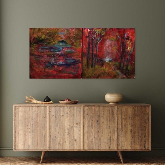 2 Panel Mixed Media Abstract Landscape 24x24 - Picture 2 of 7